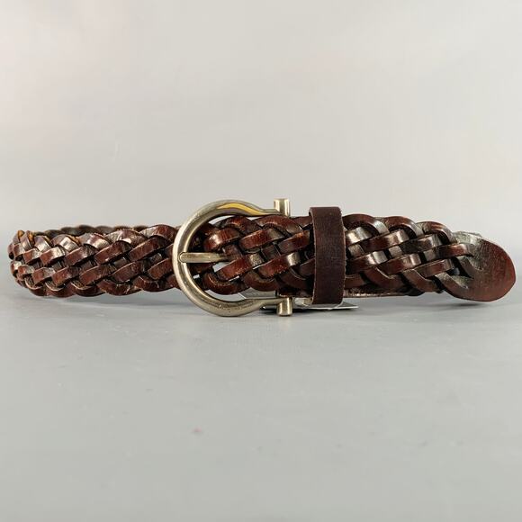 SALVATORE FERRAGAMO Size 38 Dark Brown Silver Braided Leather Belt - Picture 1 of 9